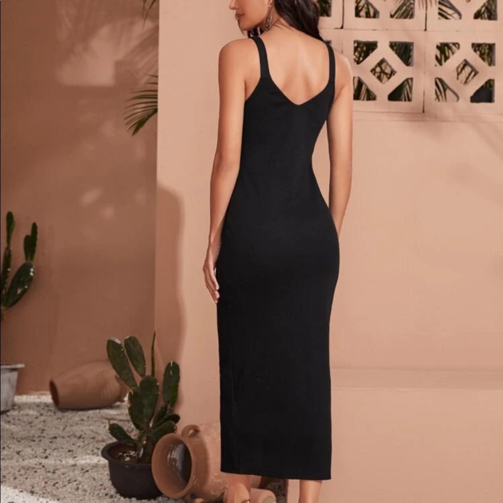 Button up tank midi dress rib knit boho black - Picture 2 of 3